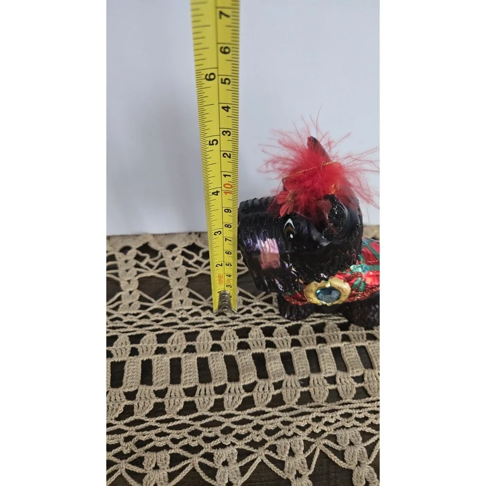 Vintage Style Scottie Dog Christmas Ornament Hand-Painted Glass Feather Top 6